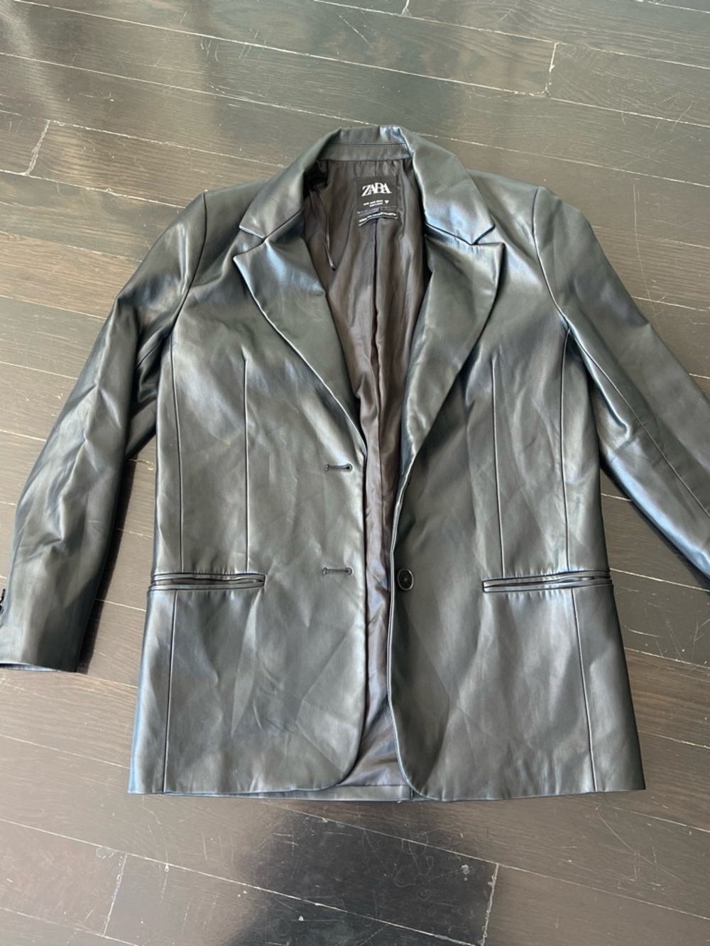 Zara Black Faux Leather Blazer